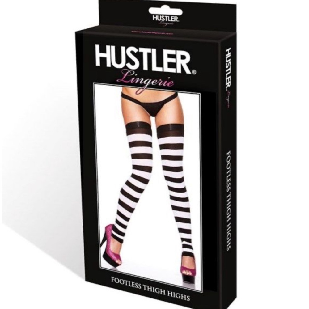 Very Sexy Shirley of Hollywood HOT Black White Striped Thigh Highs beetlejuice